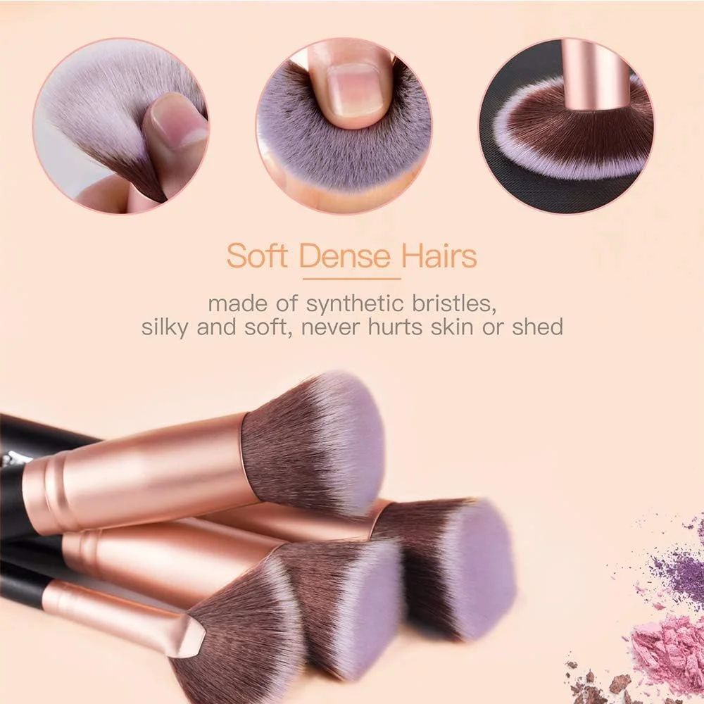 ست برس آرایشی ممتاز AMMIY - صورت و چشم، برس های مصنوعی برای کرم پودر، پودر، کانسیلر، رژگونه و سایه چشم (18 تکه، رز گلدن)