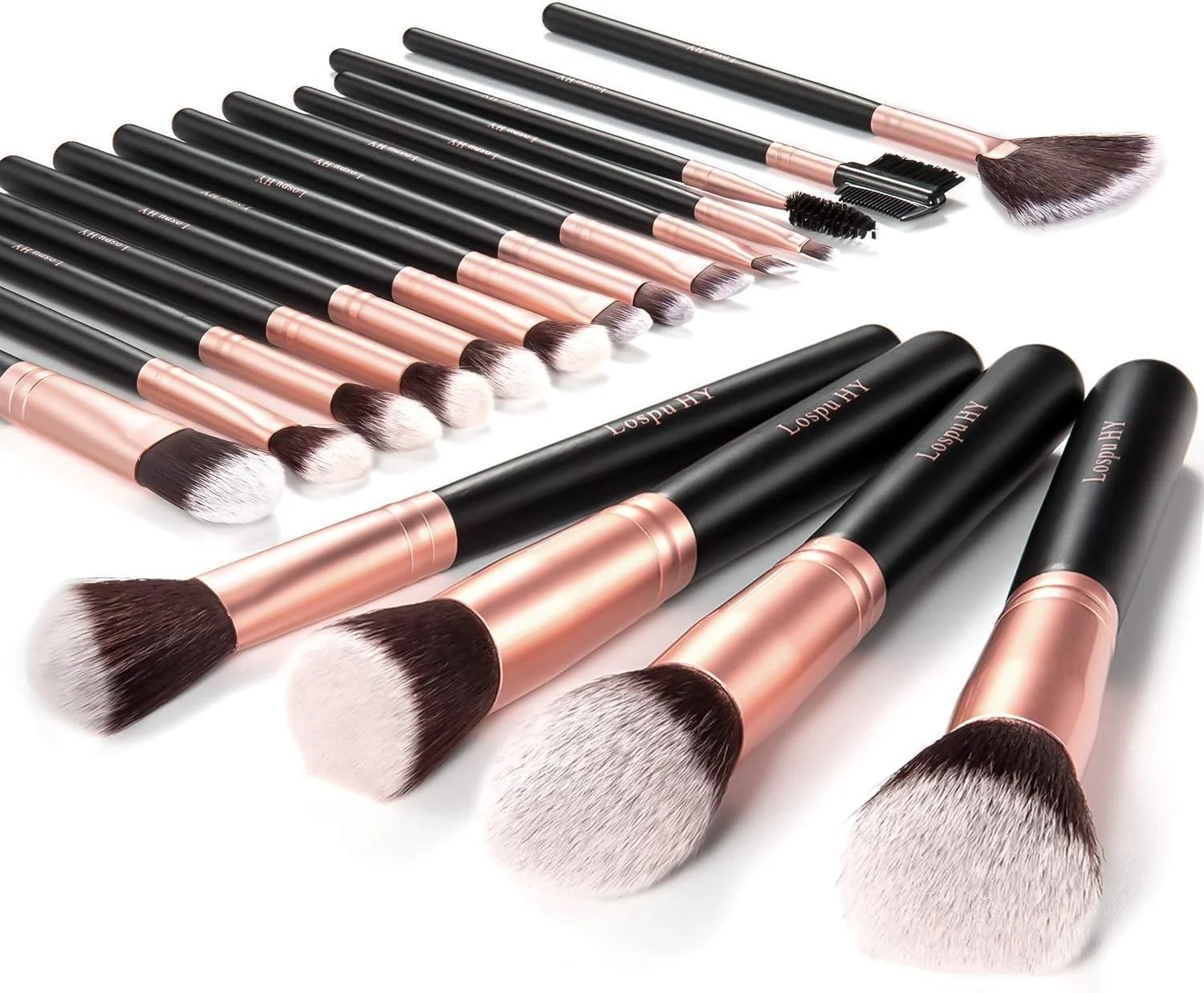 ست برس آرایشی ممتاز AMMIY - صورت و چشم، برس های مصنوعی برای کرم پودر، پودر، کانسیلر، رژگونه و سایه چشم (18 تکه، رز گلدن)