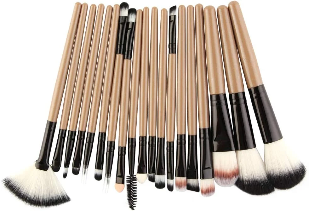 ست برس آرایشی 18 عددی AMIZOB برای سایه چشم، خط چشم، رژگونه صورت، پودر، کرم مایع (طلایی + مشکی)