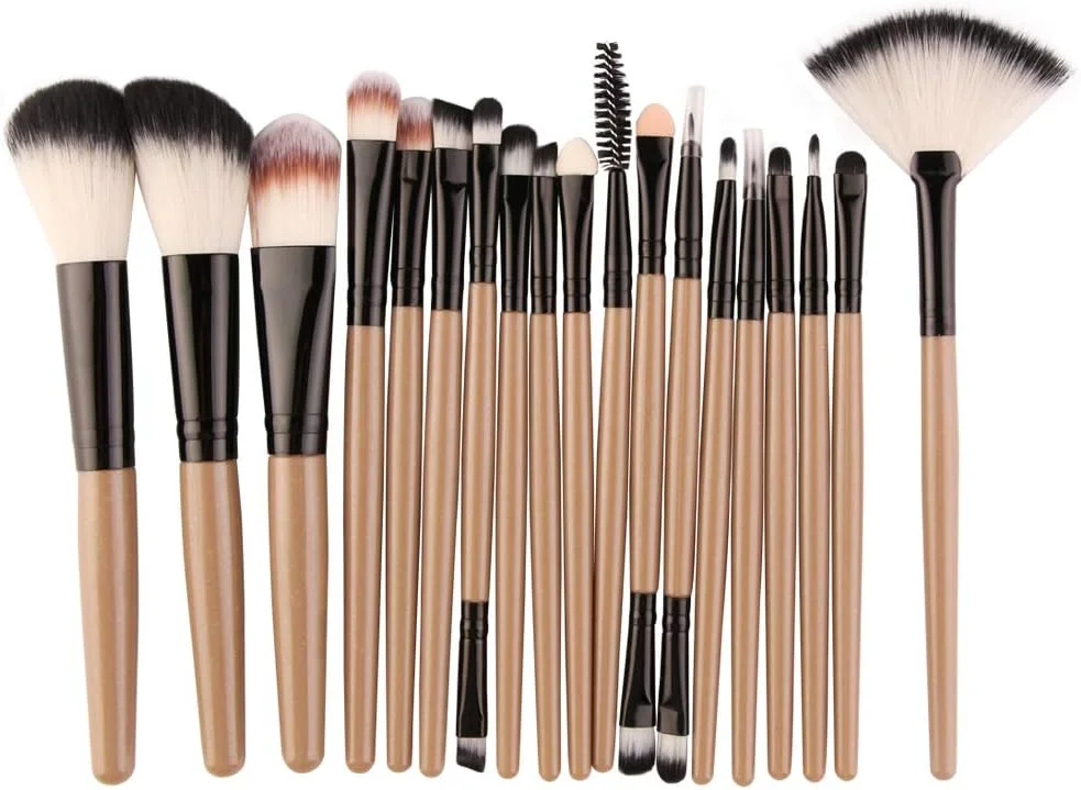 ست برس آرایشی 18 عددی AMIZOB برای سایه چشم، خط چشم، رژگونه صورت، پودر، کرم مایع (طلایی + مشکی)