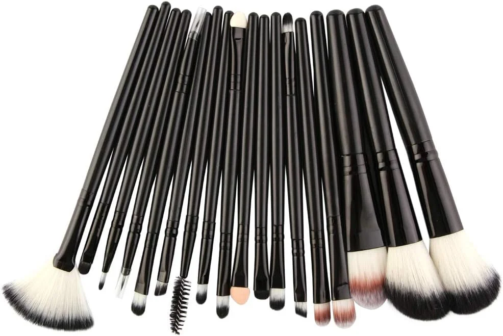 ست برس آرایشی 18 عددی AMIZOB برای سایه چشم، خط چشم، رژگونه صورت، پودر، کرم مایع (مشکی)