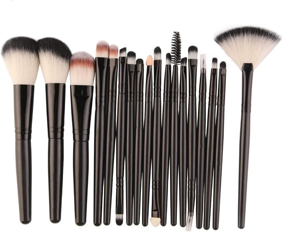 ست برس آرایشی 18 عددی AMIZOB برای سایه چشم، خط چشم، رژگونه صورت، پودر، کرم مایع (مشکی)