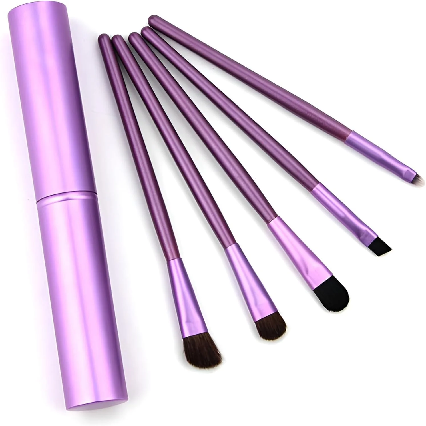 ست براش آرایشی مسافرتی AmiCera، 5 عدد براش سایه چشم، ست براش آرایشی سایه چشم و کانتور بینی با محفظه لوله ای، کوچک و قابل حمل، موهای نرم، ابزار آرایشی حرفه ای، بنفش ست براش آرایشی مسافرتی AmiCera، 5 عدد براش سایه چشم، ست براش آرایشی سایه چشم و کانتور بینی با محفظه لوله ای، کوچک و قابل حمل، موهای نرم، ابزار آرایشی حرفه ای، بنفش