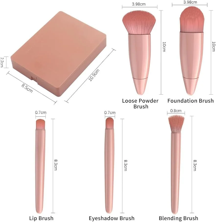 ست 5 عددی براش آرایشی Amerteer، ست براش مسافرتی با قابلیت حمل آسان شامل براش سایه چشم، براش لب، براش صورت، براش ابرو، براش کرم پودر، مناسب برای آرایش روزانه بیرون از خانه