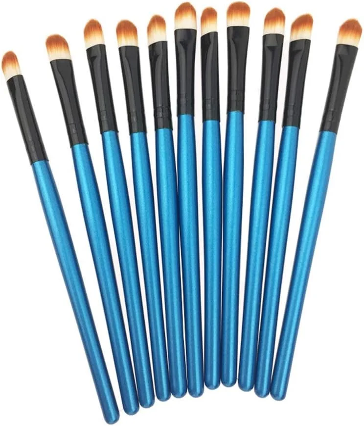 ست براش آرایشی 10 تکه AIJIA، شامل براش سایه چشم، براش لب، براش هایلایت و ابزار کاربردی - براش آرایشی آبی مشکی