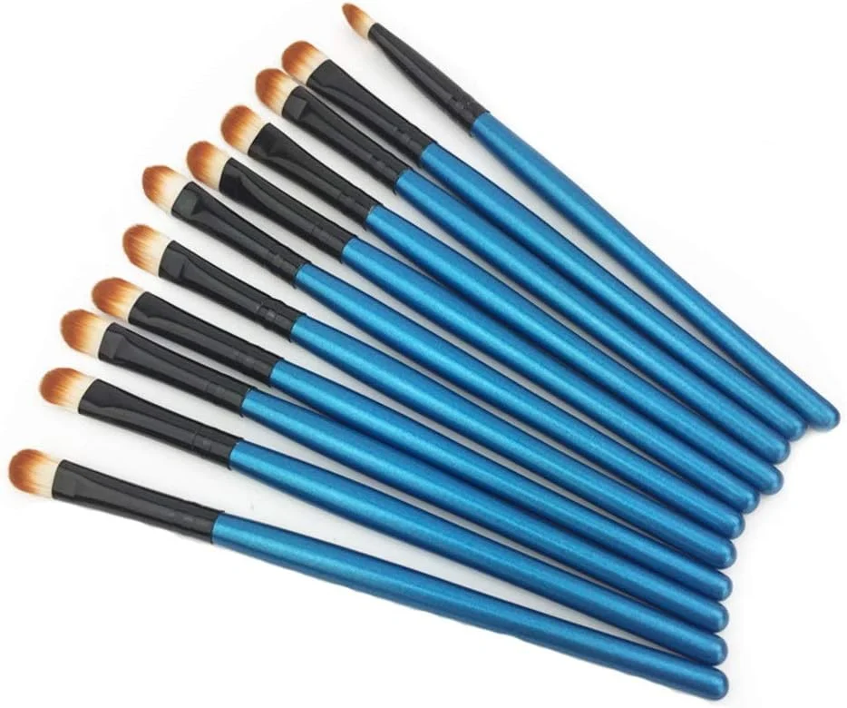 ست براش آرایشی 10 تکه AIJIA، شامل براش سایه چشم، براش لب، براش هایلایت و ابزار کاربردی - براش آرایشی آبی مشکی