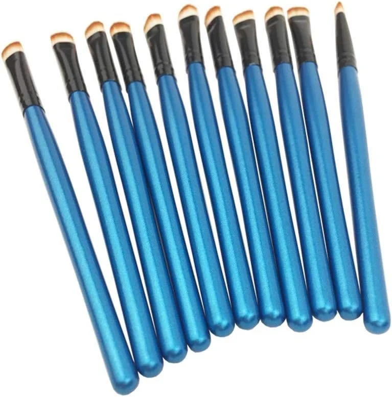 ست براش آرایشی 10 تکه AIJIA، شامل براش سایه چشم، براش لب، براش هایلایت و ابزار کاربردی - براش آرایشی آبی مشکی