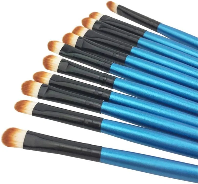 ست براش آرایشی 10 تکه AIJIA، شامل براش سایه چشم، براش لب، براش هایلایت و ابزار کاربردی - براش آرایشی آبی مشکی