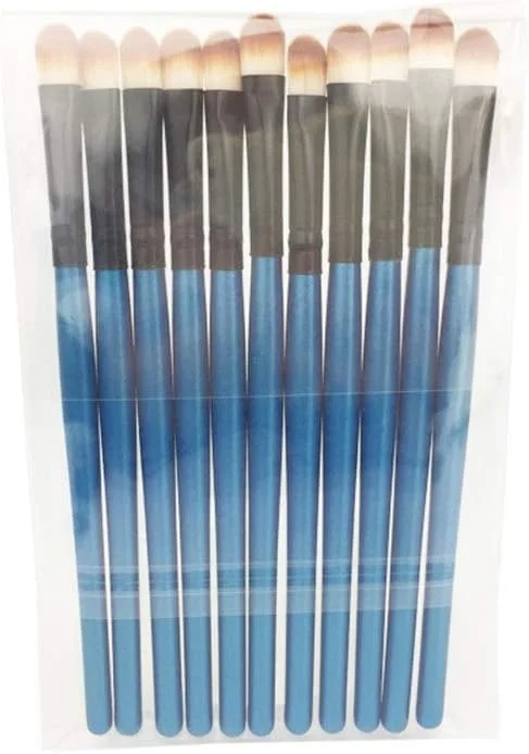 ست براش آرایشی 10 تکه AIJIA، شامل براش سایه چشم، براش لب، براش هایلایت و ابزار کاربردی - براش آرایشی آبی مشکی