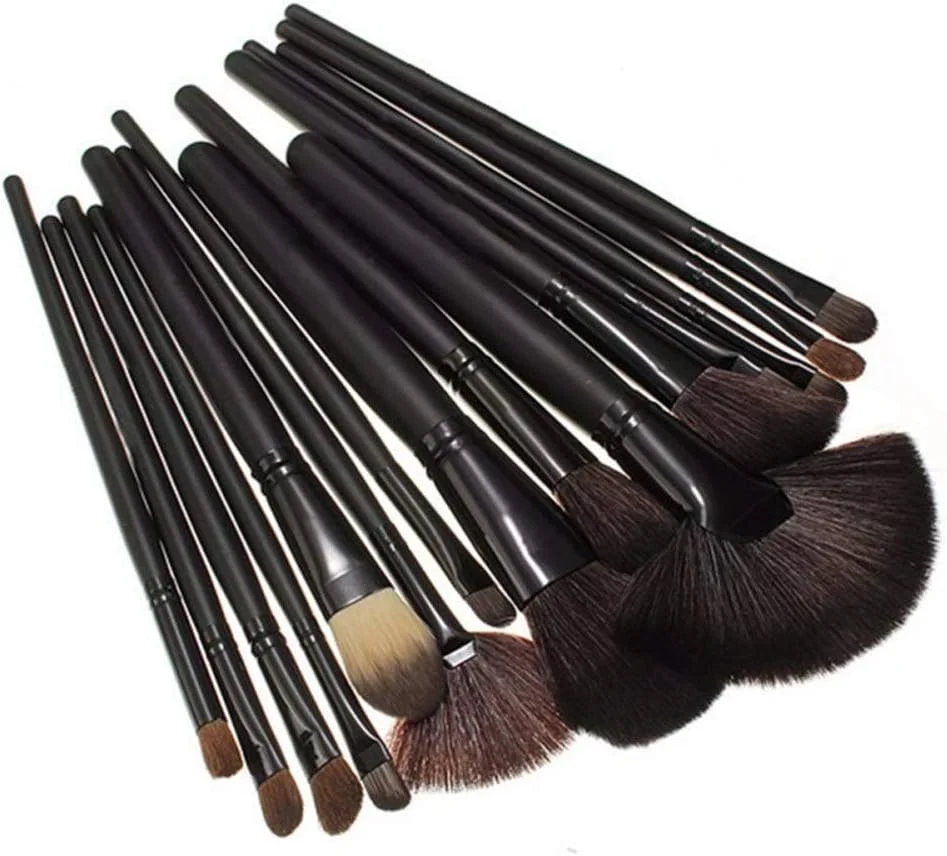 ست براش آرایشی نفیس AIJIA، 24 تکه براش آرایشی پیشرفته مصنوعی برای کرم پودر، رژگونه، کانسیلر، سایه چشم، بالم لب، کیف آرایشی (رنگ: مشکی)