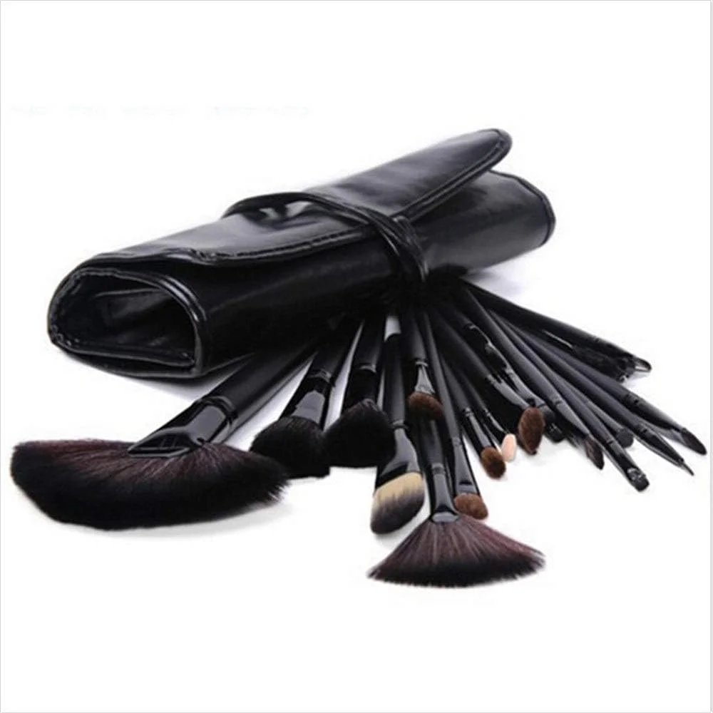 ست براش آرایشی نفیس AIJIA، 24 تکه براش آرایشی پیشرفته مصنوعی برای کرم پودر، رژگونه، کانسیلر، سایه چشم، بالم لب، کیف آرایشی (رنگ: مشکی)