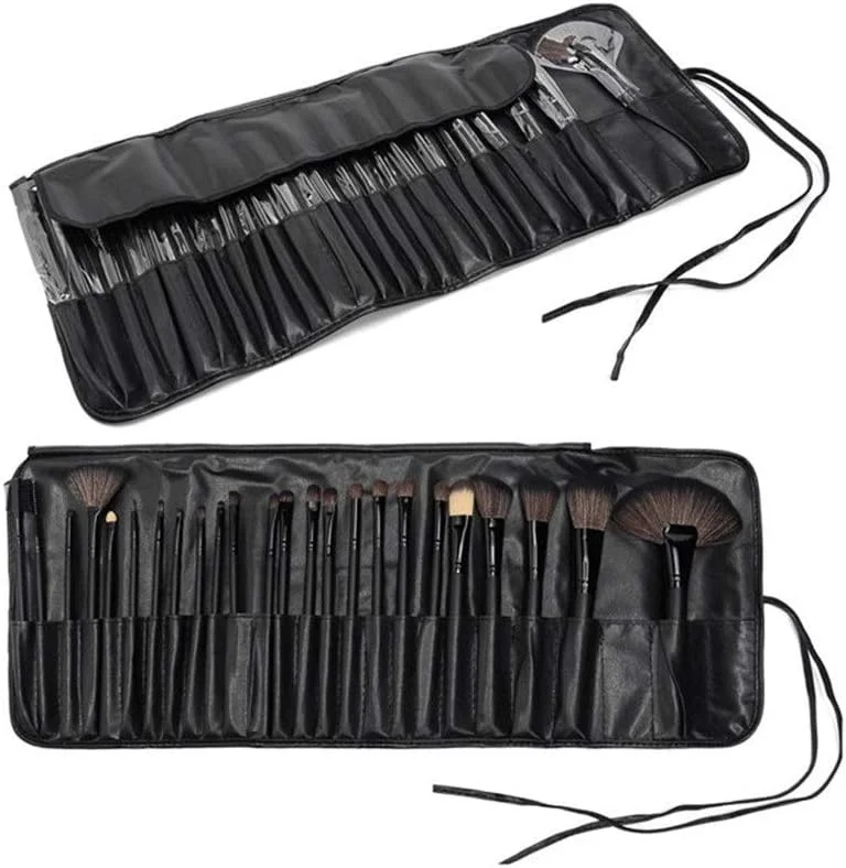 ست براش آرایشی نفیس AIJIA، 24 تکه براش آرایشی پیشرفته مصنوعی برای کرم پودر، رژگونه، کانسیلر، سایه چشم، بالم لب، کیف آرایشی (رنگ: مشکی)