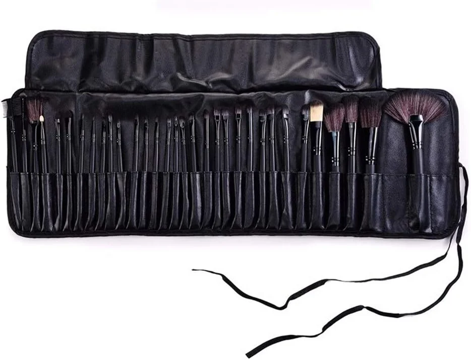 ست 32 عددی برس آرایشی مشکی AIJIA، برس های سایه چشم، خط چشم، کرم پودر مایع، کانسیلر و ترکیب کننده، برس آرایشی مصنوعی پیشرفته (رنگ: مشکی)