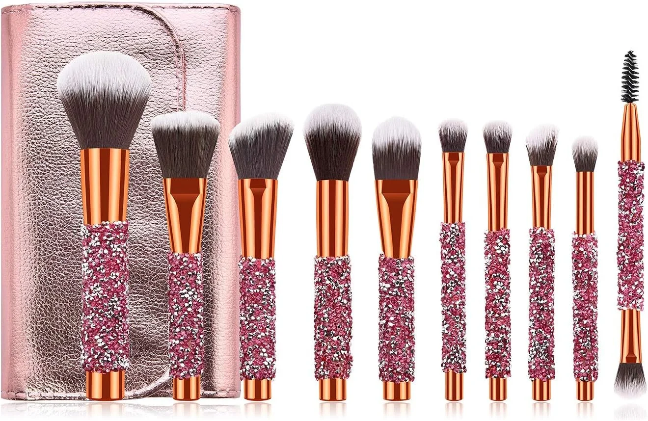 ست برس آرایشی 10 تکه لوکس AIJIA Fine با سر نرم و دسته پایدار، مناسب برای مبتدیان و حرفه ای ها (رنگ: طلایی)