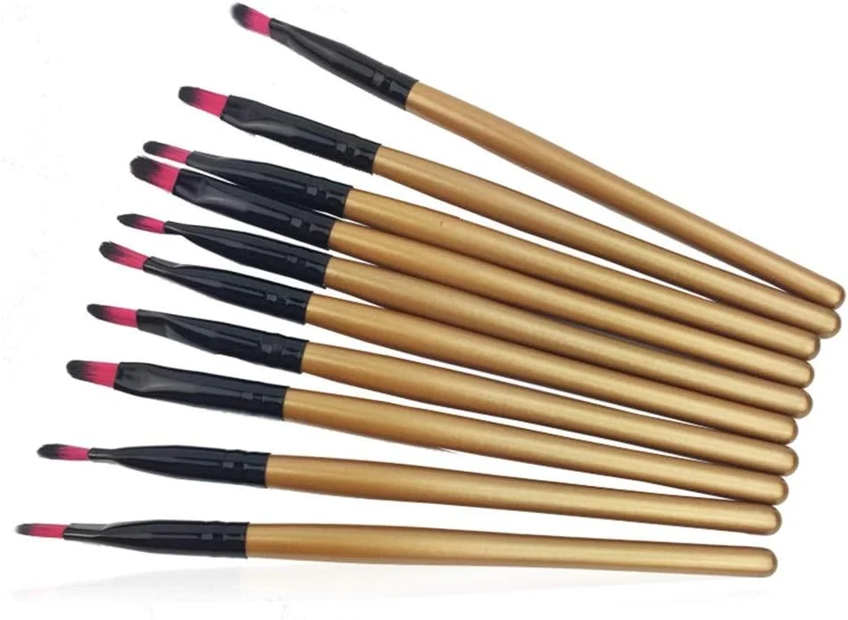 ست براش آرایشی 10 تکه AIJIA، شامل براش سایه چشم، براش لب، براش هایلایت، ابزار کاربردی - براش آرایشی زرد (رنگ: قهوه ای مشکی)