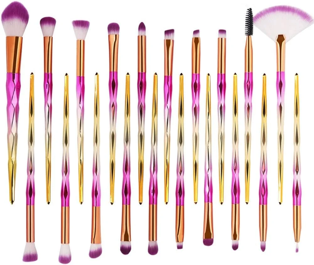 ست براش آرایشی 20 عددی الماس AIJIA، شامل براش کرم پودر، رژگونه، سایه چشم، رژ لب، براش ترکیبی آرایشی، براش آرایشی بنفش (رنگ: گرادیان قرمز)