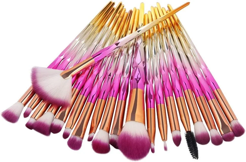 ست براش آرایشی 20 عددی الماس AIJIA، شامل براش کرم پودر، رژگونه، سایه چشم، رژ لب، براش ترکیبی آرایشی، براش آرایشی بنفش (رنگ: گرادیان قرمز)