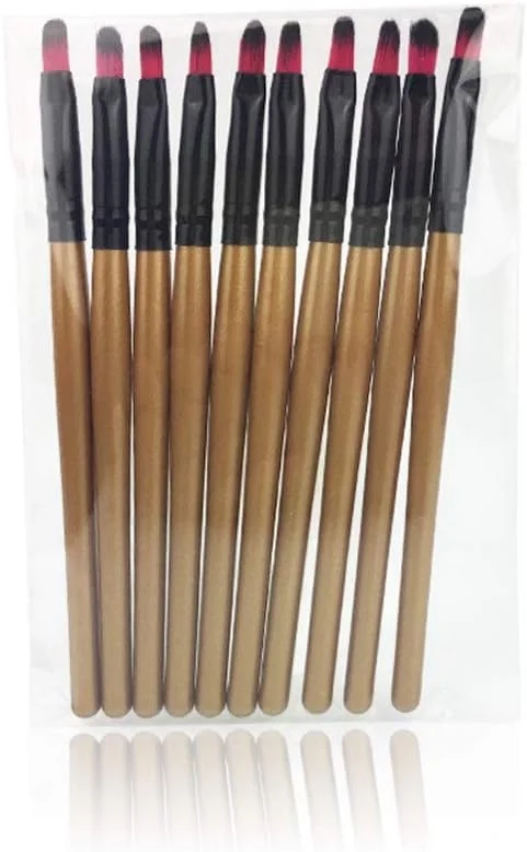 ست براش آرایشی 10 تکه AIJIA، شامل براش سایه چشم، براش لب، براش هایلایت، ابزار کاربردی - براش آرایشی زرد (رنگ: قهوه ای مشکی)