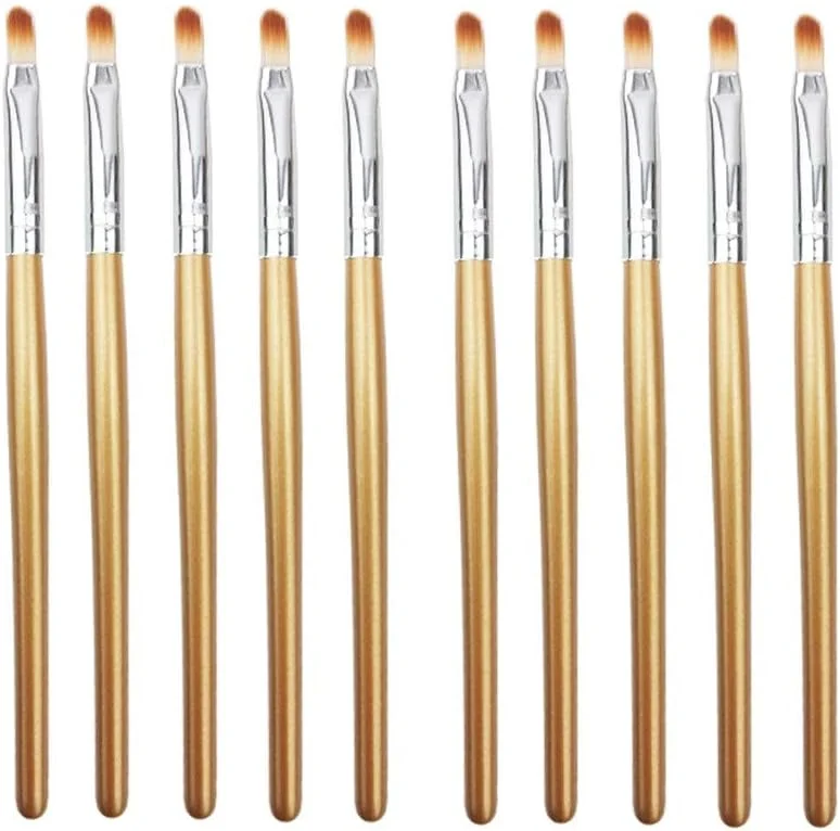 ست 10 عددی برس آرایشی AIJIA، برس سایه چشم، برس لب، هایلایتر، ابزار کاربردی - برس آرایشی زرد (رنگ: قهوه ای نقره ای)