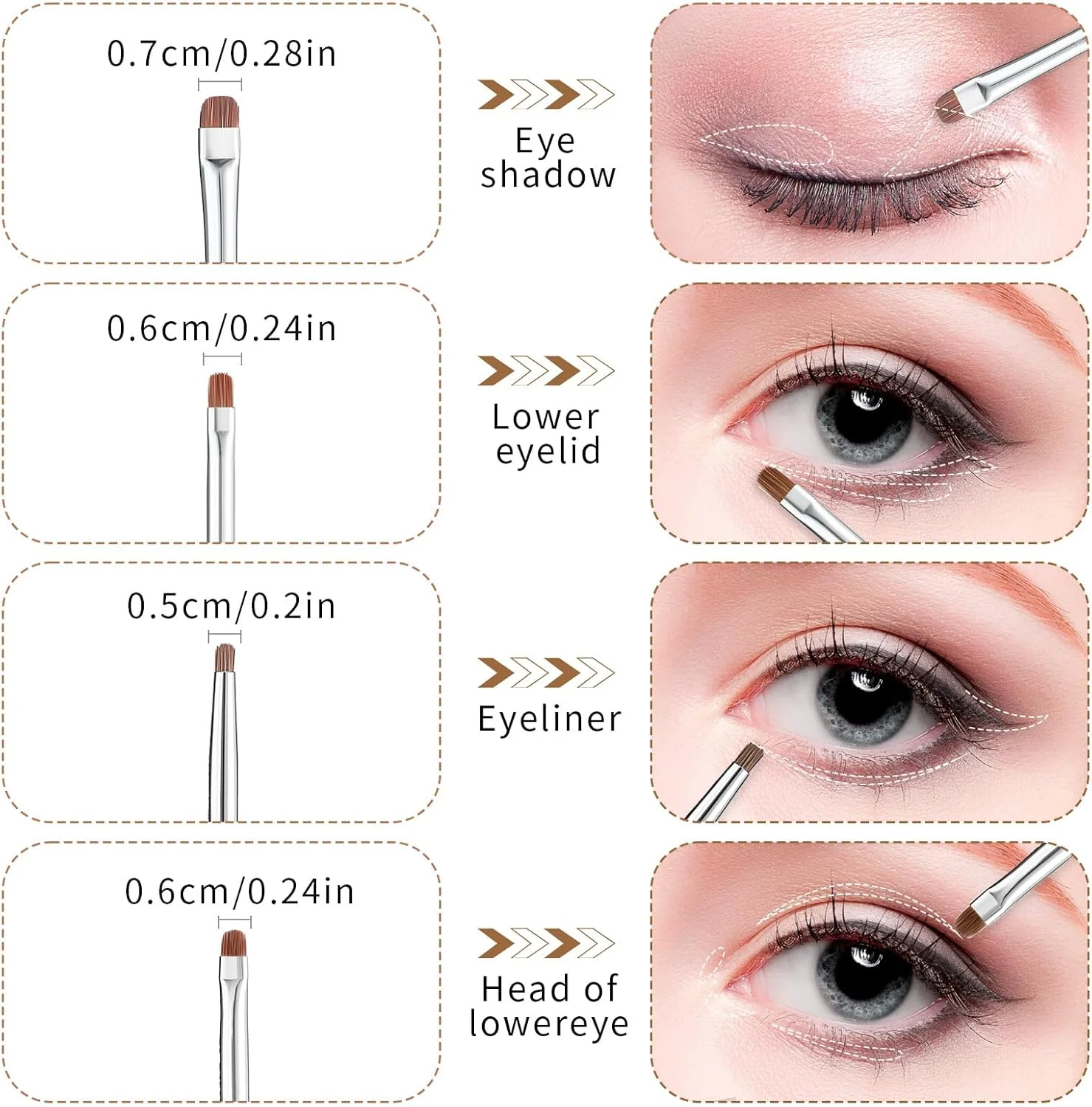 ست براش سایه چشم Abeillo، 4 عدد براش حرفه ای آرایش چشم با موهای نرم، براش خط چشم، براش مینی Smudge، براش کانسیلر، براش هایلایت