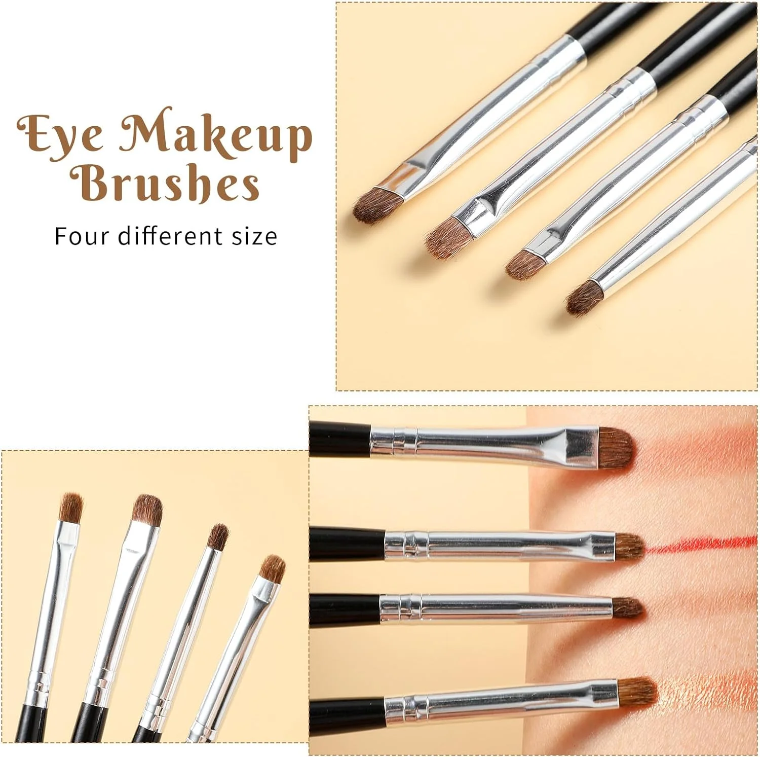 ست براش سایه چشم Abeillo، 4 عدد براش حرفه ای آرایش چشم با موهای نرم، براش خط چشم، براش مینی Smudge، براش کانسیلر، براش هایلایت