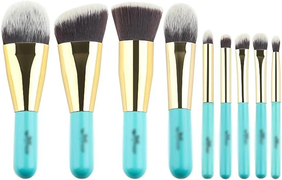 ست برس آرایشی 9 تکه مسافرتی برند برس مجموعه برس های آرایشی حرفه ای رنگ آبی و طلایی برس کابوکی مد روز ست برس آرایشی 9 تکه مسافرتی برند برس مجموعه برس های آرایشی حرفه ای رنگ آبی و طلایی برس کابوکی مد روز