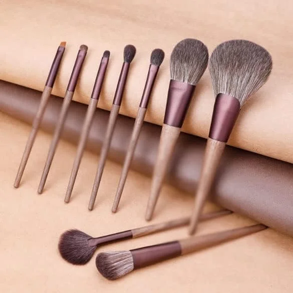 ست 9 عددی برس آرایشی، ست کامل برس پودر فیکس، رژگونه، سایه چشم و برس های اصلاح