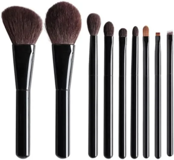 ست ۹ عددی برس آرایشی به همراه کیف چرمی، قابل حمل، ابزار آرایشی