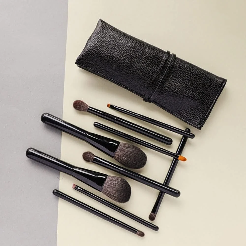 ست ۹ عددی برس آرایشی به همراه کیف چرمی، قابل حمل، ابزار آرایشی