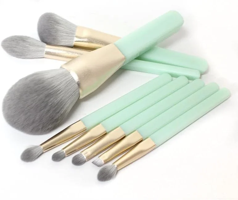 ست برس آرایشی حرفه ای 8 عددی، موی نایلونی، دسته چوبی