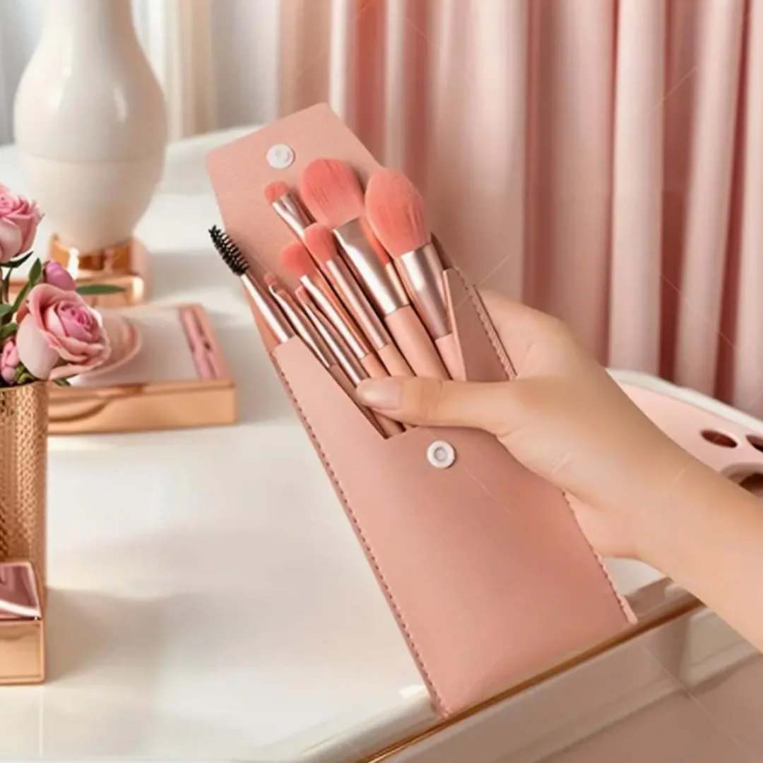 ست برس آرایشی قابل حمل 8 تکه - موهای نرم برای کانسیلر، کرم پودر و آرایش چشم - کیت مینی مبتدی ابزار آرایشی مسافرتی