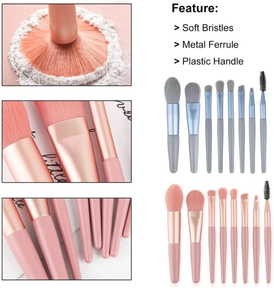 ست 8 تکه برس آرایشی با کیف چرمی مصنوعی، دسته چوبی و آلومینیومی برای کرم پودر، پودر، رژگونه و سایه چشم ست 8 تکه برس آرایشی با کیف چرمی مصنوعی، دسته چوبی و آلومینیومی برای کرم پودر، پودر، رژگونه و سایه چشم