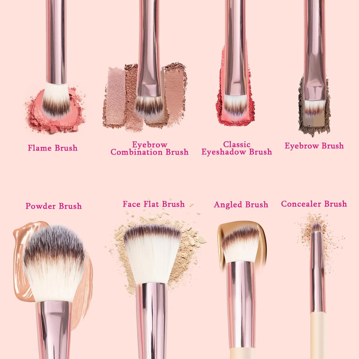 ست برس آرایشی مسافرتی 8 تکه با آینه LED، لوازم جمع و جور و شیک، هدیه های شخصی سازی شده با حروف اول اسم، ایده هدیه برای دختران نوجوان و زنان جوان (صورتی، P)