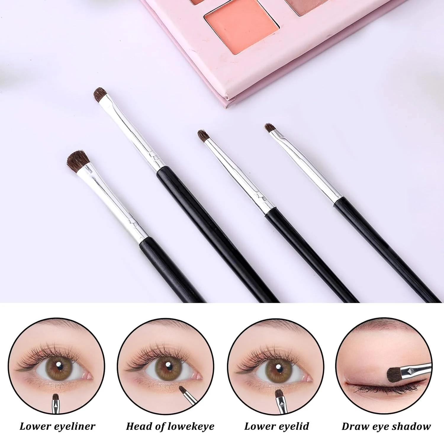 ست برس آرایشی چشم 8 عددی، برس مینی اسمادج برای خط چشم، برس سایه چشم، برس خط چشم برای پودر، ژل، کرم، کانسیلر مایع، برس ترکیب خط چشم، هایلایتر گوشه، موی نرم طبیعی اسب