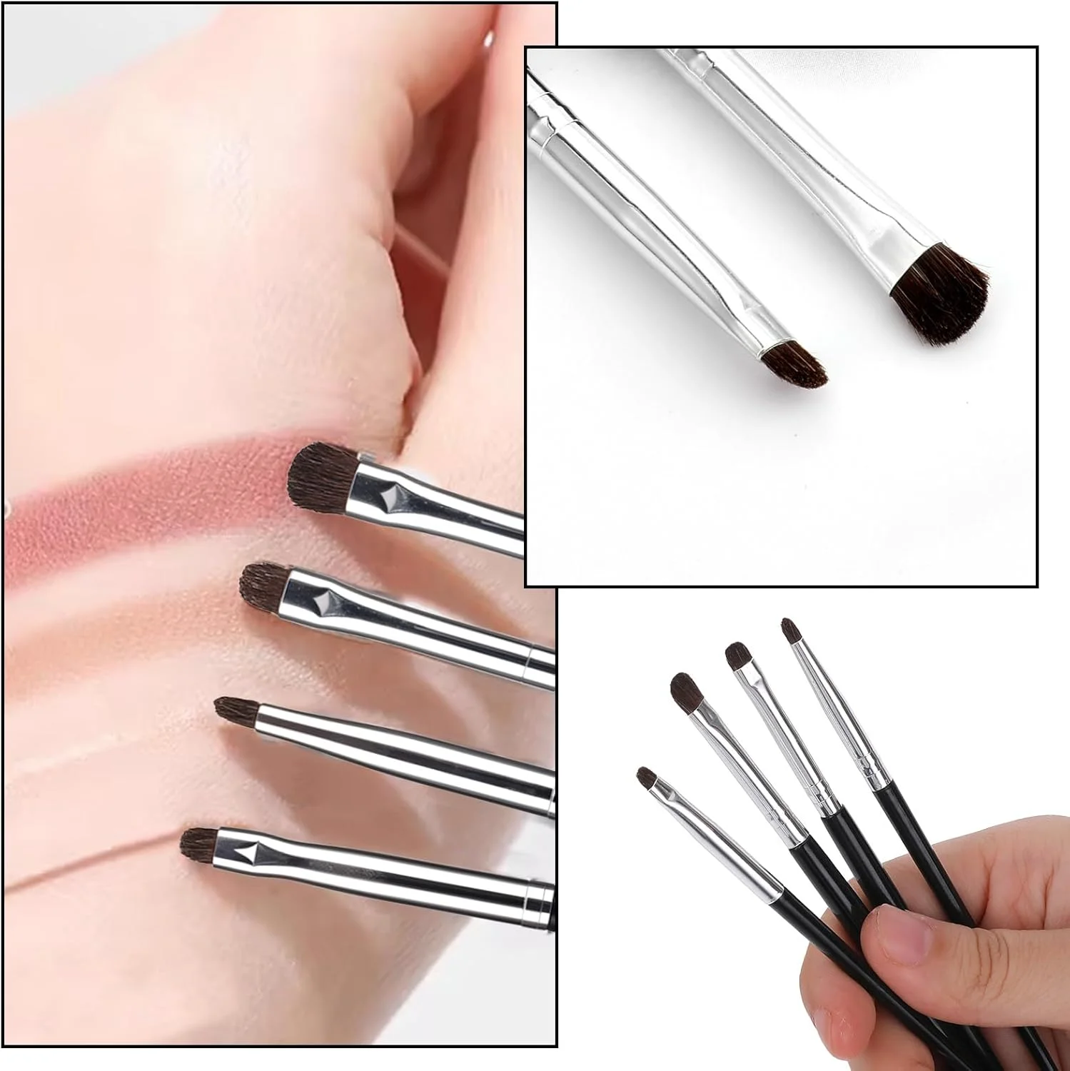 ست برس آرایشی چشم 8 عددی، برس مینی اسمادج برای خط چشم، برس سایه چشم، برس خط چشم برای پودر، ژل، کرم، کانسیلر مایع، برس ترکیب خط چشم، هایلایتر گوشه، موی نرم طبیعی اسب