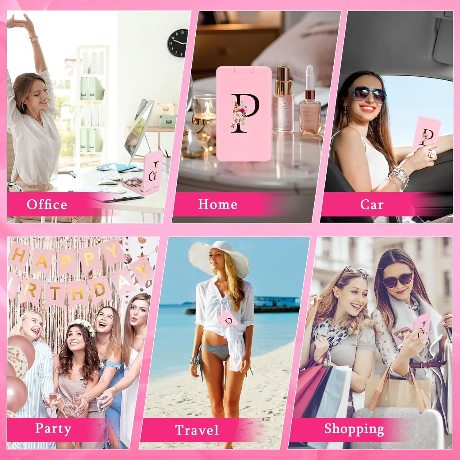 ست برس آرایشی مسافرتی 8 تکه با آینه LED، لوازم جمع و جور و شیک، هدیه های شخصی سازی شده با حروف اول اسم، ایده هدیه برای دختران نوجوان و زنان جوان (صورتی، P)