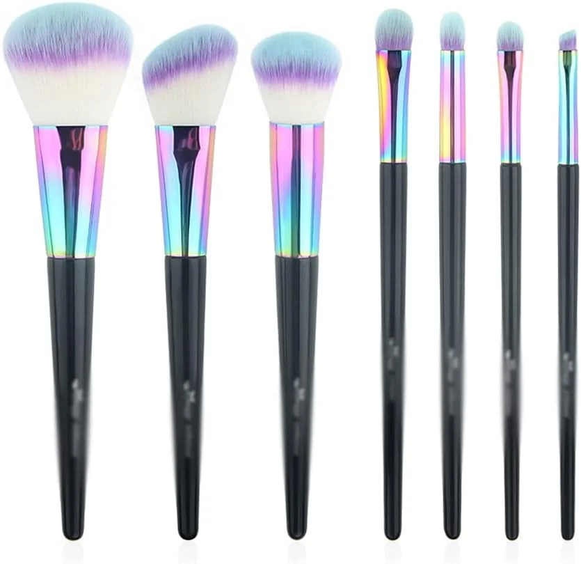 ست برس آرایشی رنگین کمانی 7 تکه، برس آرایش حرفه ای برای صورت و چشم، دسته مسی سایز کامل ست برس آرایشی رنگین کمانی 7 تکه، برس آرایش حرفه ای برای صورت و چشم، دسته مسی سایز کامل