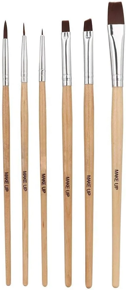 ست 6 عددی برس آرایشی چشم با برس های چوبی رنگارنگ برای رنگ آمیزی صورت و بدن، شامل برس چشم، برس لب، برس صورت و برس بدن