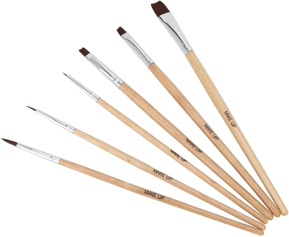 ست 6 عددی برس آرایشی چشم با برس های چوبی رنگارنگ برای رنگ آمیزی صورت و بدن، شامل برس چشم، برس لب، برس صورت و برس بدن ست 6 عددی برس آرایشی چشم با برس های چوبی رنگارنگ برای رنگ آمیزی صورت و بدن، شامل برس چشم، برس لب، برس صورت و برس بدن