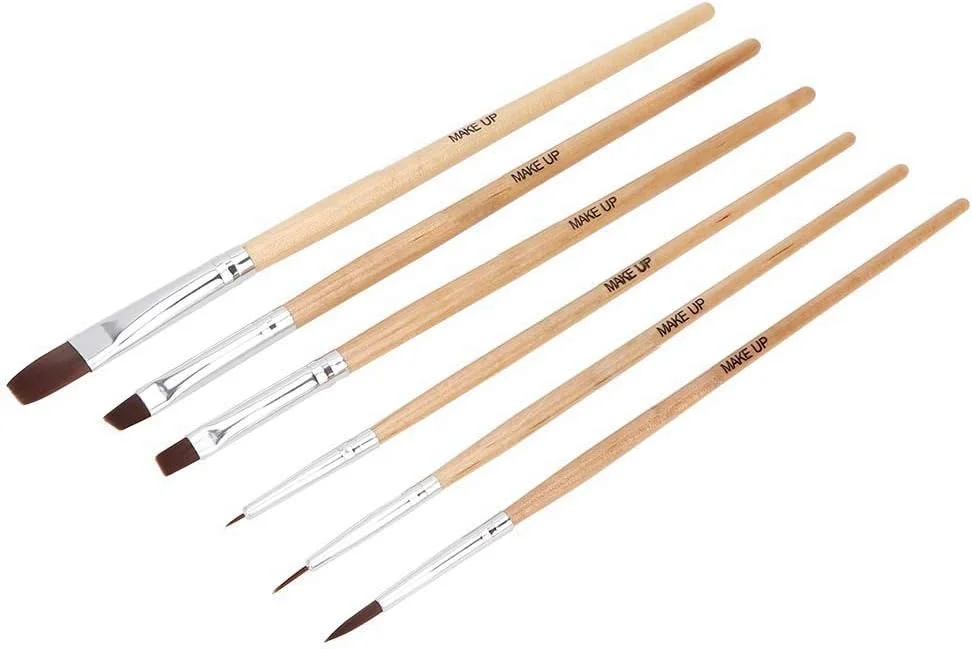 ست 6 عددی برس آرایشی چشم با برس های چوبی رنگارنگ برای رنگ آمیزی صورت و بدن، شامل برس چشم، برس لب، برس صورت و برس بدن ست 6 عددی برس آرایشی چشم با برس های چوبی رنگارنگ برای رنگ آمیزی صورت و بدن، شامل برس چشم، برس لب، برس صورت و برس بدن