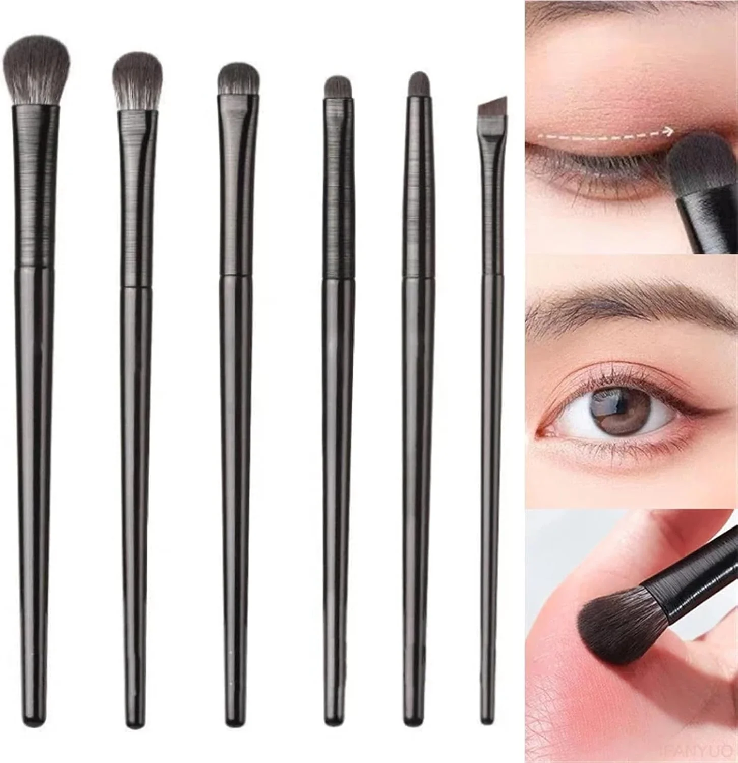 ست 6 عددی برس آرایشی چشم مشکی حرفه ای، ابزار کانتورینگ، سایه چشم، خط چشم و ترکیب برای استفاده بی نقص