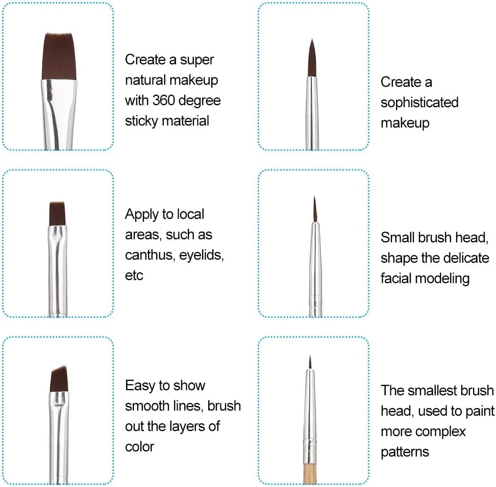 ست 6 عددی برس آرایشی چشم با برس های چوبی رنگارنگ برای رنگ آمیزی صورت و بدن، شامل برس چشم، برس لب، برس صورت و برس بدن ست 6 عددی برس آرایشی چشم با برس های چوبی رنگارنگ برای رنگ آمیزی صورت و بدن، شامل برس چشم، برس لب، برس صورت و برس بدن