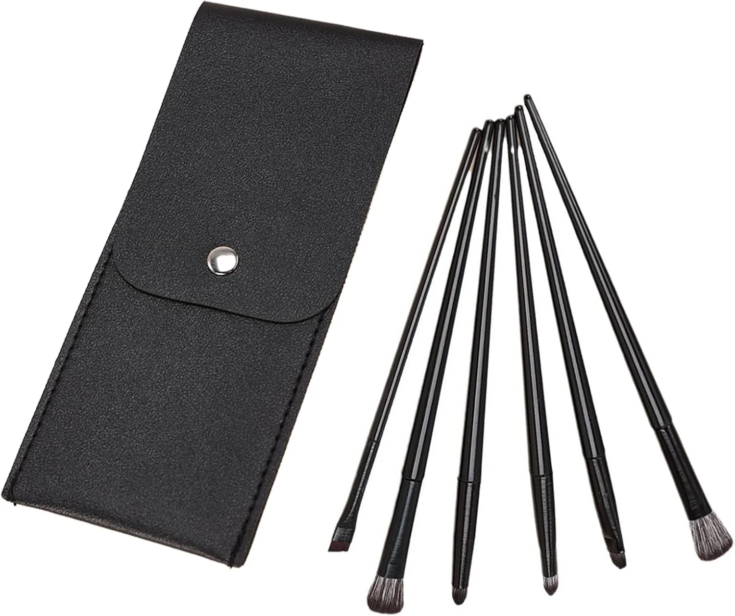 ست برس آرایشی چشم 6 عددی با کیف نگهداری، برس های زاویه دار و ترکیبی برای استفاده دقیق از سایه چشم، پخش کردن و مشخص کردن - مشکی، ابزارهای ضروری زیبایی برای داشتن ظاهری بی عیب و نقص