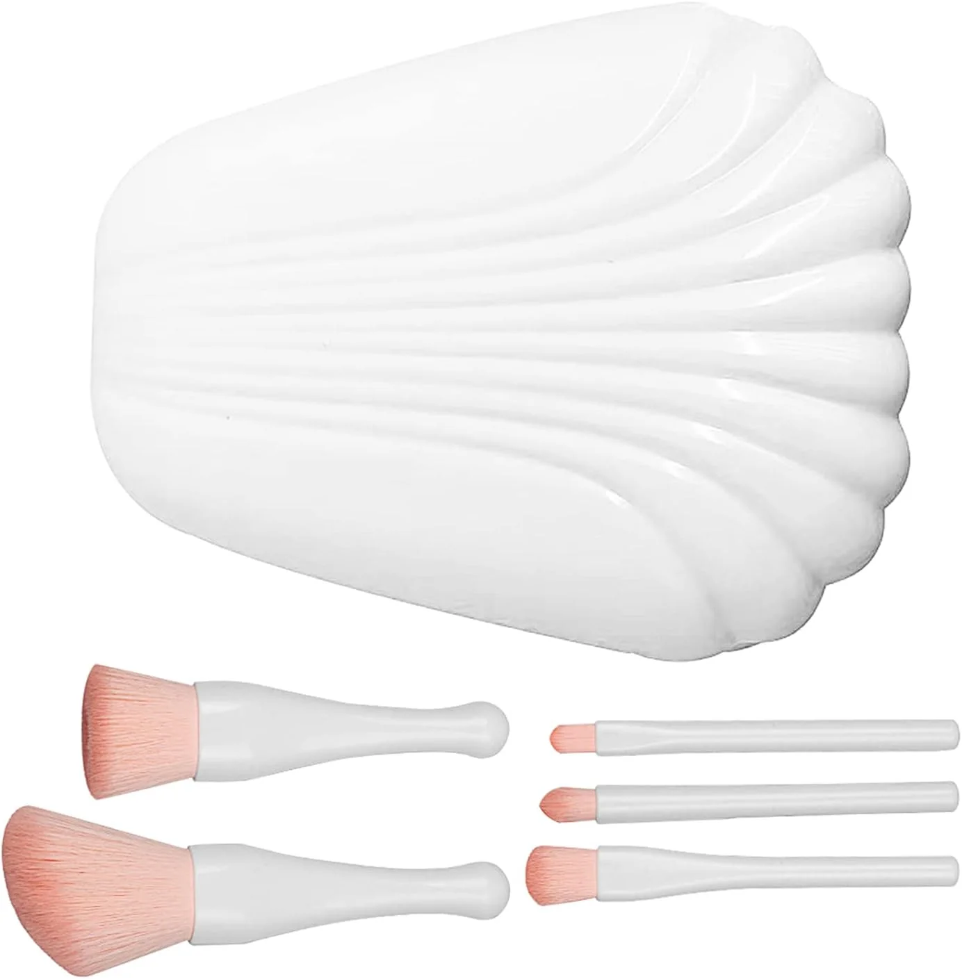 ست برس آرایشی مسافرتی 5 تکه با آینه تاشو، ابزارهای زیبایی کامل و راحت، ست برس آرایشی مینی صورت (سفید)