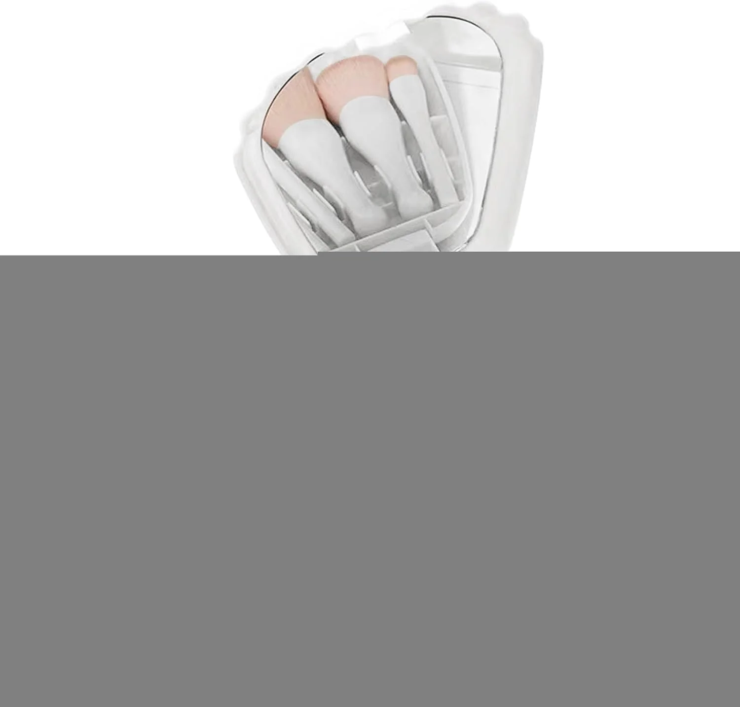 ست برس آرایشی مسافرتی 5 تکه با آینه تاشو، ابزارهای زیبایی کامل و راحت، ست برس آرایشی مینی صورت (سفید)