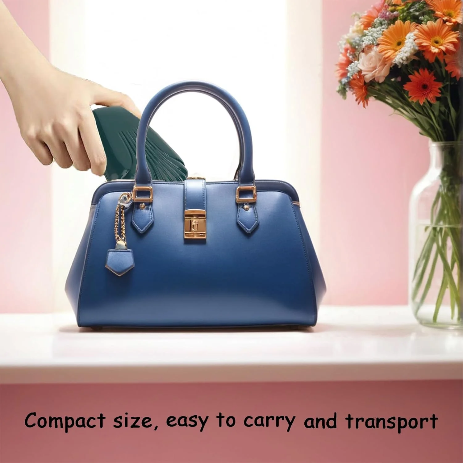 ست برس آرایشی مسافرتی 5 تکه با آینه - کیت برس های آرایشی مینی قابل حمل با آینه جمع و جور برای همراه داشتن و آرایش (سبز-آبی)