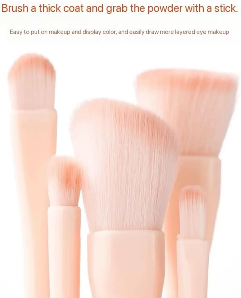 ست برس آرایشی مسافرتی مینی 5 تکه، ست کامل برس های آرایشی قابل حمل با عملکرد کامل با جعبه آینه ای، لوازم ضروری سفر زنان (صورتی)