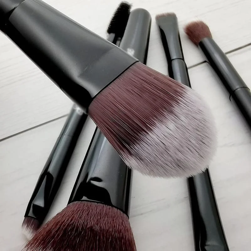 ست برس آرایشی مسافرتی 5 تکه با کیف، مشکی، قابل حمل، برس های آرایشی حرفه ای