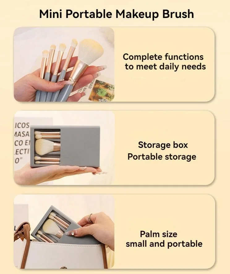 ست 5 عددی براش آرایشی، ست براش مسافرتی با آینه، براش سایه چشم، براش سایه بینی، براش جزئیات، براش ترکیب، براش لکه/پودر، مناسب برای آرایش روزانه و ترمیم آرایش در بیرون از خانه ست 5 عددی براش آرایشی، ست براش مسافرتی با آینه، براش سایه چشم، براش سایه بینی، براش جزئیات، براش ترکیب، براش لکه/پودر، مناسب برای آرایش روزانه و ترمیم آرایش در بیرون از خانه