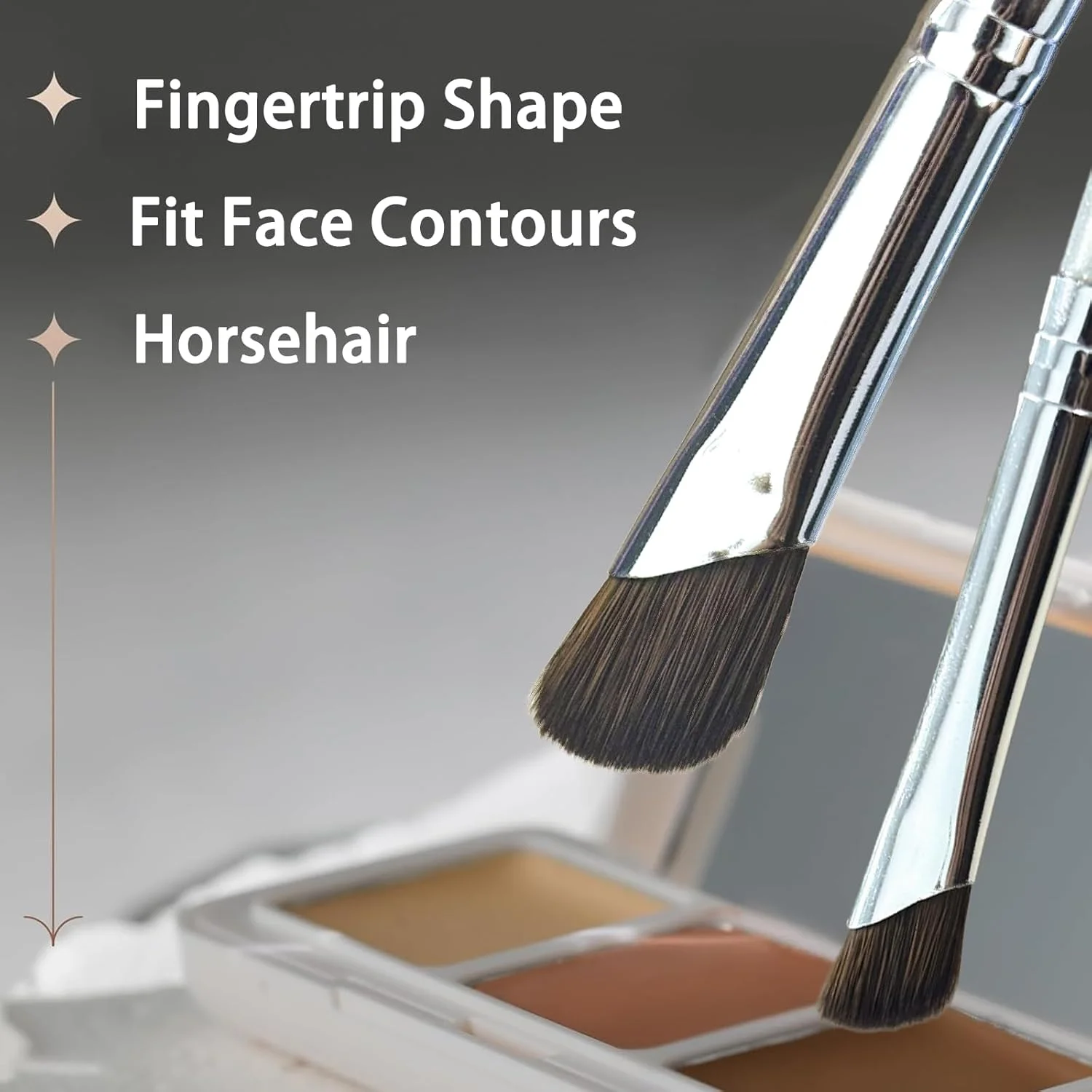 ست 5 عددی برس آرایش چشم، برس سایه چشم و کانتور بینی، برس خط چشم زاویه دار، برس کانسیلر ترکیبی ابرو برای کرم پودر مایع، فوق العاده نازک، ست برس آرایش با کیف، نقره ای